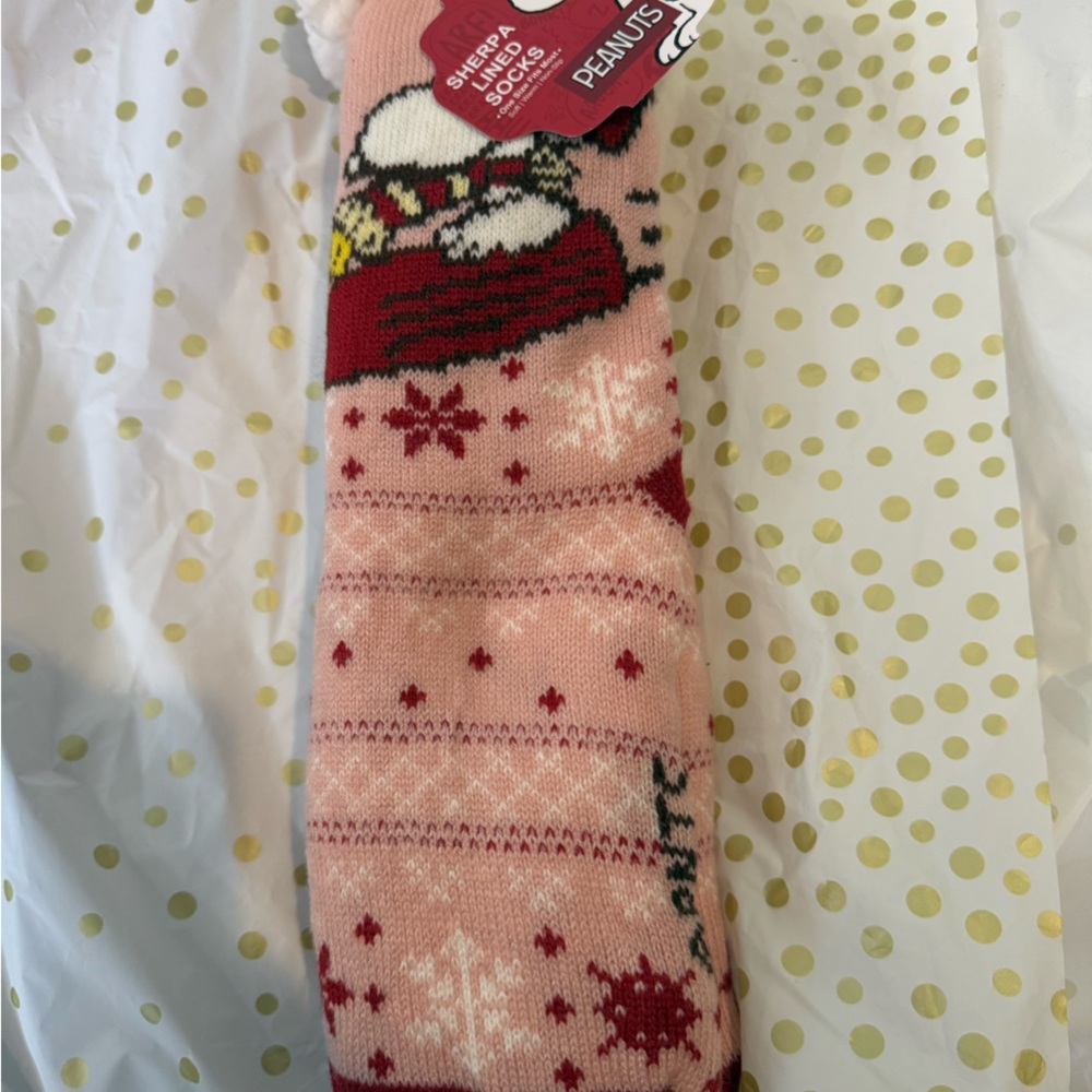 Peanuts Christmas Snoopy Socks - Pink and Red